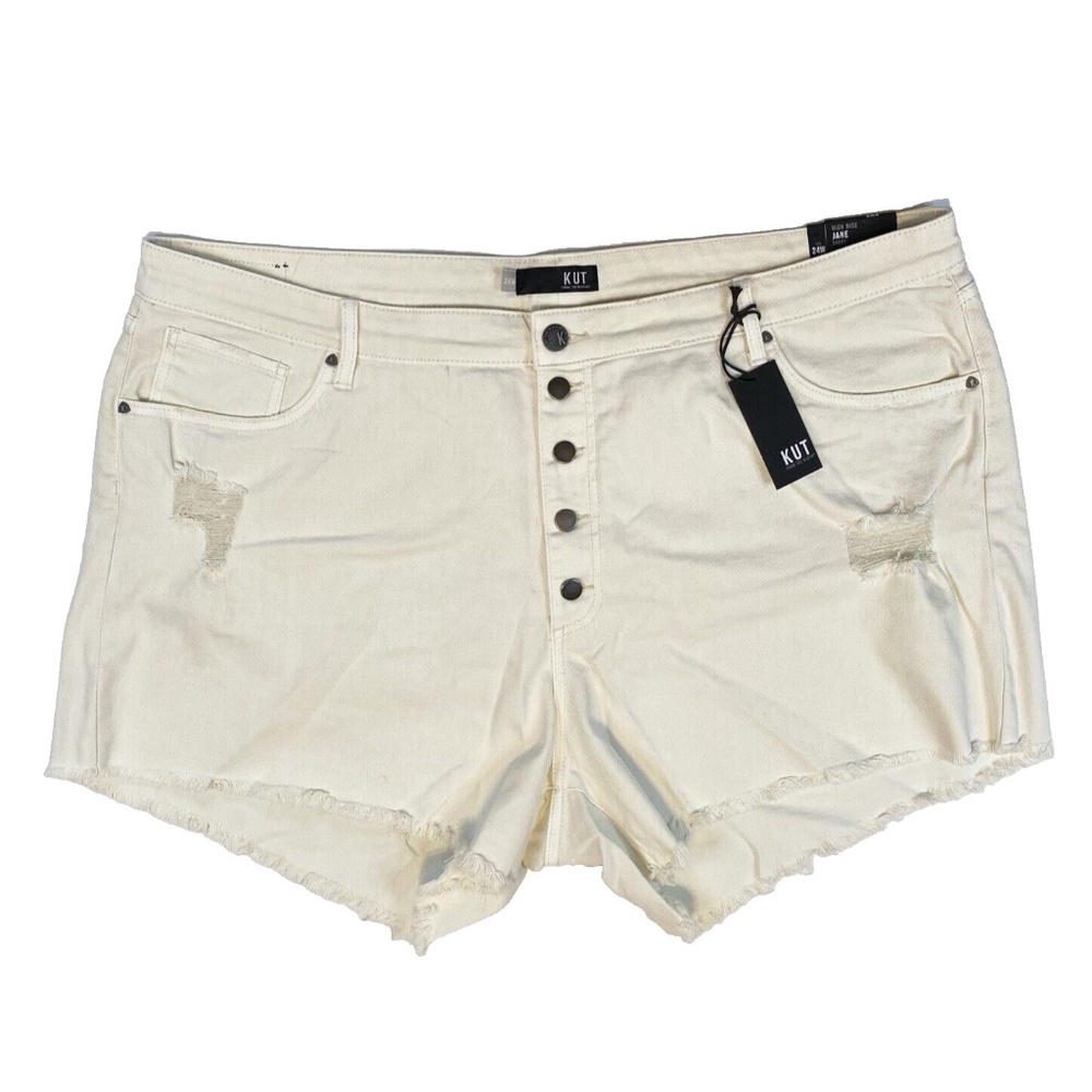 KUT from the Kloth Ivory Button Fly Frayed Hem High Rise Jane Shorts Size 24W